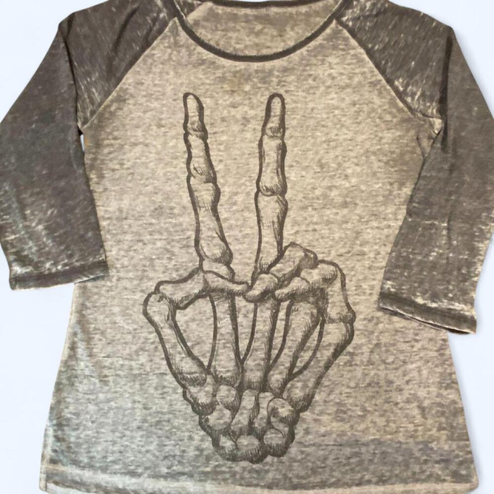 Vintage heathered grey skeleton peace